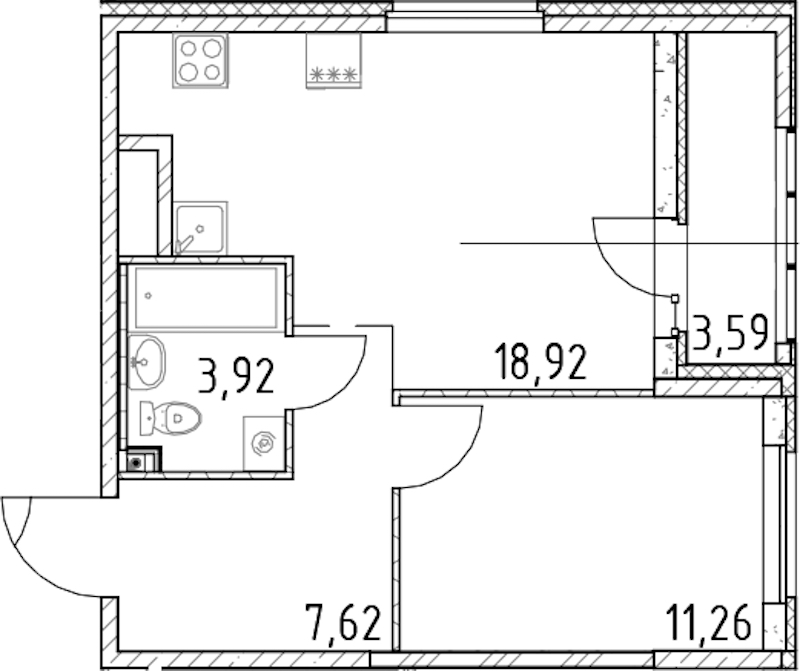 1-комнатная квартира 41.72 м², 23/23 эт., ЖК «Город Первых»
